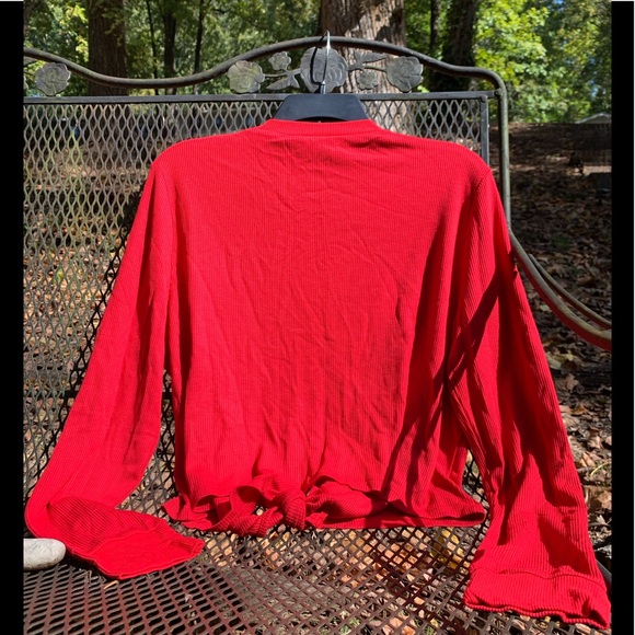 Bebe Logo Thermal Tie Waist Top Cherry Red Size L - Picture 4 of 9